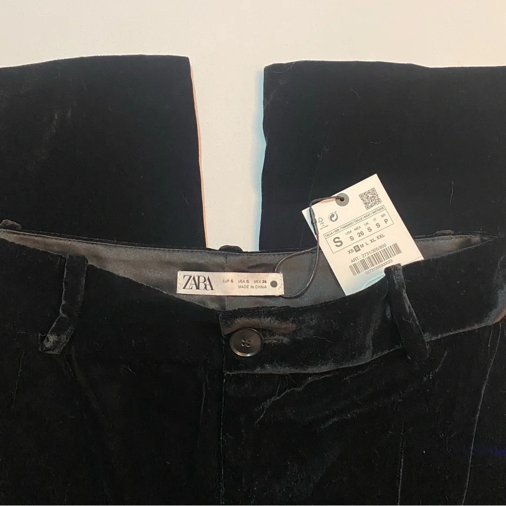 Zara Black Velvet Trousers Straight Leg | Inseam: 31-32in - Picture 5 of 6